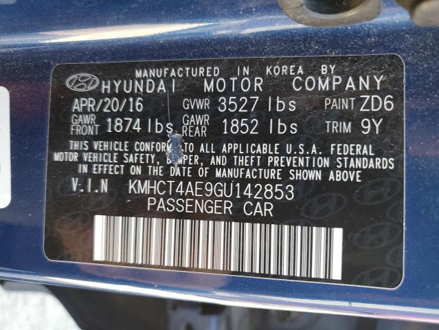 KMHCT4AE9GU142853 - 2016 HYUNDAI ACCENT SE BLUE photo 12