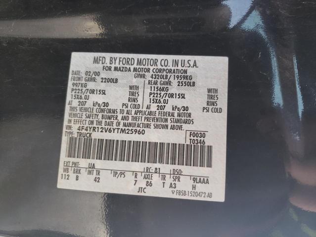 4F4YR12V6YTM25960 - 2000 MAZDA B3000 BLACK photo 12