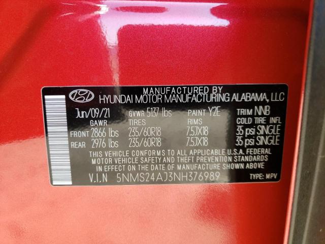 5NMS24AJ3NH376989 - 2022 HYUNDAI SANTA FE SEL RED photo 14