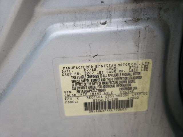 3N1AB6APXCL770603 - 2012 NISSAN SENTRA 2.0 SILVER photo 10