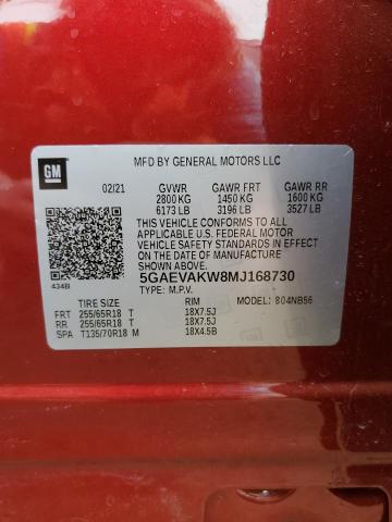 5GAEVAKW8MJ168730 - 2021 BUICK ENCLAVE ESSENCE RED photo 13
