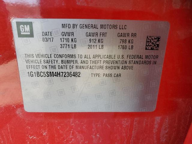 1G1BC5SM4H7236482 - 2017 CHEVROLET CRUZE LS RED photo 12