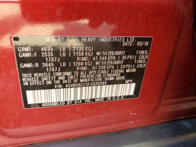 4S4BSACC5F3320089 - 2015 SUBARU OUTBACK 2.5I PREMIUM RED photo 12