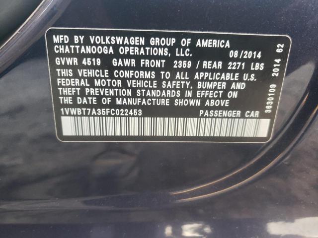 1VWBT7A35FC022453 - 2015 VOLKSWAGEN PASSAT SE BLUE photo 13