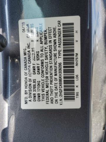 2HGFC4B86KH306096 - 2019 HONDA CIVIC SPORT 石墨色 照片 12