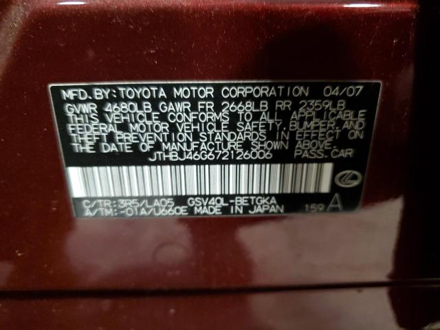 JTHBJ46G672126006 - 2007 LEXUS ES 350 BURGUNDY photo 13