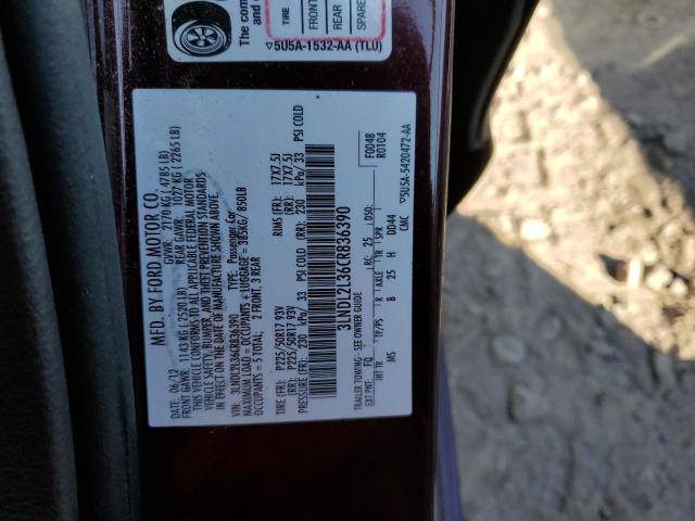 3LNDL2L36CR836390 - 2012 LINCOLN MKZ HYBRID BURGUNDY photo 12