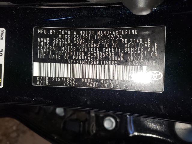 5YFB4MDE8RP115085 - 2024 TOYOTA COROLLA LE შავი ფოტო 12