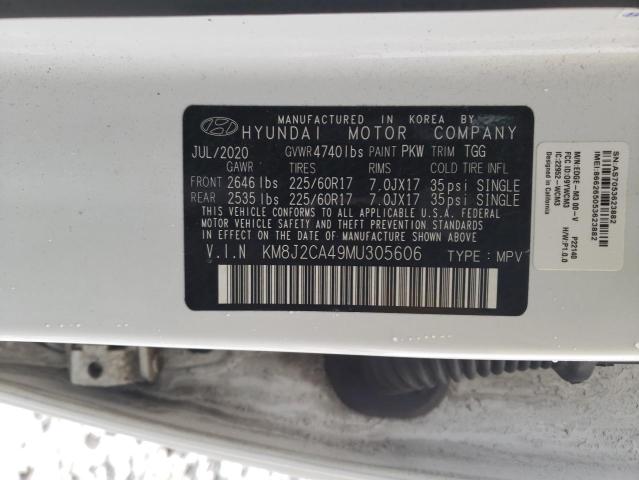 KM8J2CA49MU305606 - 2021 HYUNDAI TUCSON SE WHITE photo 12