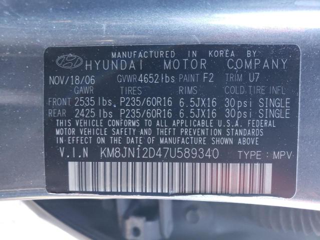 KM8JN12D47U589340 - 2007 HYUNDAI TUCSON SE SILVER photo 13