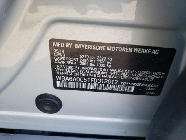 WBA6A0C51FD318612 - 2015 BMW 640 I GRAN COUPE SILVER photo 13