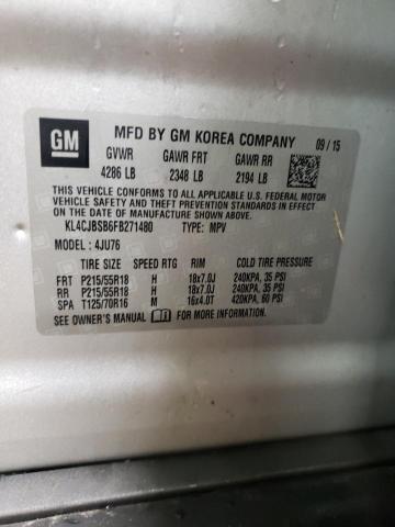 KL4CJBSB6FB271480 - 2015 BUICK ENCORE CONVENIENCE 银色 照片 12