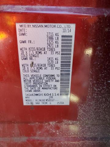 5N1AR2MM1FC604114 - 2015 NISSAN PATHFINDER S BURGUNDY photo 12