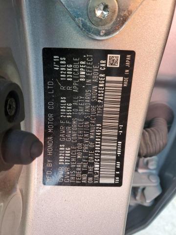 JHMFC1F30KX014529 - 2019 HONDA CIVIC EX SILVER photo 12