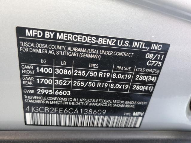 4JGCB2FE6CA138609 - 2012 MERCEDES-BENZ R 350 BLUETEC SILVER photo 13