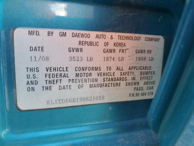 KL1TD56E19B621659 - 2009 CHEVROLET AVEO LS Turkuaz foto 12