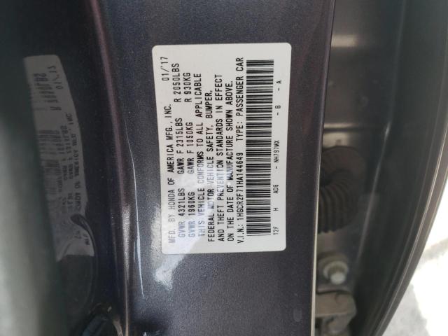 1HGCR2F71HA144649 - 2017 HONDA ACCORD EX GRAY photo 12