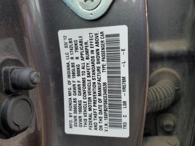 19XFB2F56CE346536 - 2012 HONDA CIVIC LX GRAY photo 13