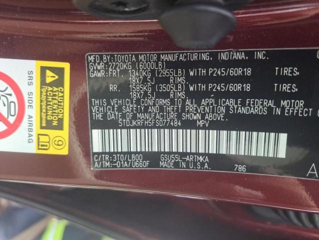 5TDJKRFH5FS077484 - 2015 TOYOTA HIGHLANDER XLE 栗色 照片 13