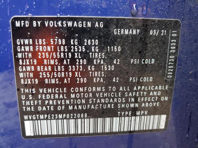 WVGTMPE23MP022068 - 2021 VOLKSWAGEN ID.4 PRO S 蓝色 照片 13