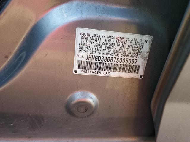 JHMGD38667S005097 - 2007 HONDA FIT S 灰色 照片 12