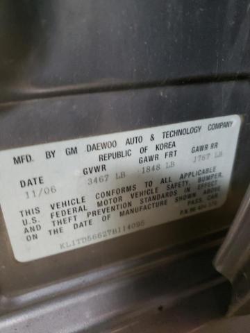 KL1TD56627B114095 - 2007 CHEVROLET AVEO BASE GRAY photo 12