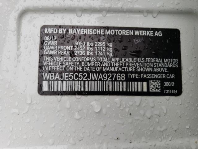 WBAJE5C52JWA92768 - 2018 BMW 540 I WHITE photo 12