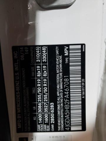 4JGDA5HB2FA467081 - 2015 MERCEDES-BENZ ML 350 4MATIC WHITE photo 14