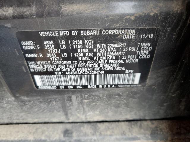 4S4BSAFCXK3264740 - 2019 SUBARU OUTBACK 2.5I PREMIUM GRAY photo 13