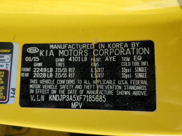 KNDJP3A5XF7185685 - 2015 KIA SOUL + YELLOW photo 12