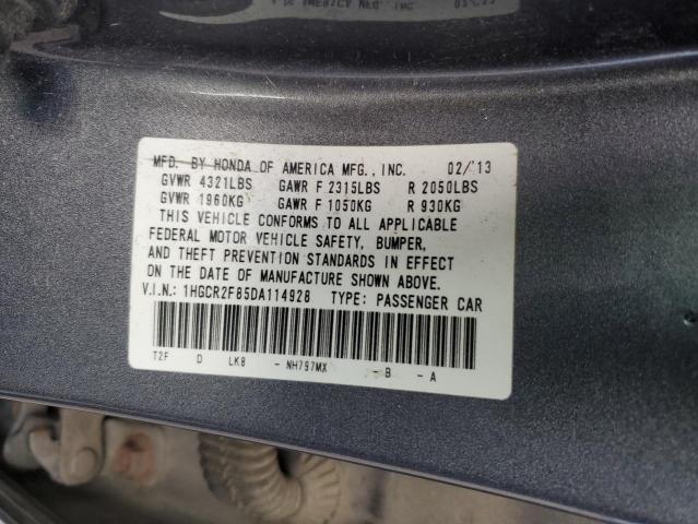 1HGCR2F85DA114928 - 2013 HONDA ACCORD EXL GRAY photo 12