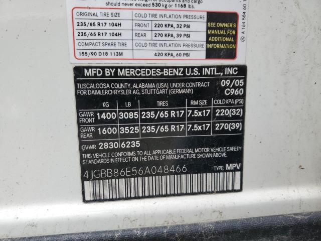 4JGBB86E56A048466 - 2006 MERCEDES-BENZ ML 350 WHITE photo 13