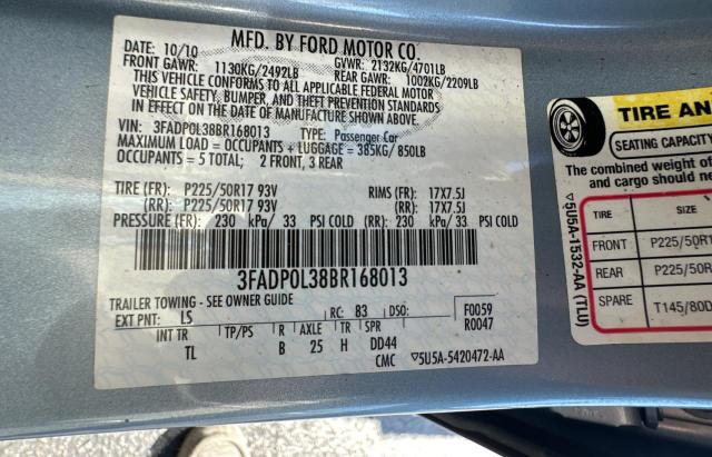 3FADP0L38BR168013 - 2011 FORD FUSION HYBRID BLUE photo 10