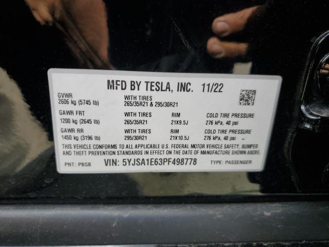 5YJSA1E63PF498778 - 2023 TESLA MODEL S BLACK photo 13
