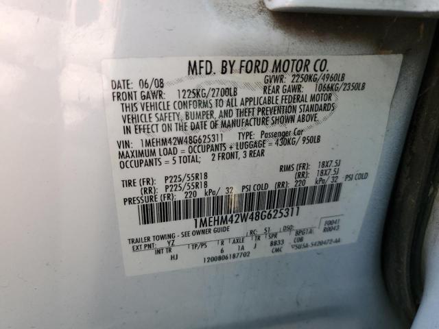 1MEHM42W48G625311 - 2008 MERCURY SABLE PREMIER WHITE photo 12