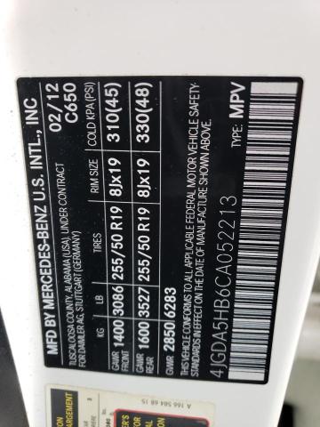 4JGDA5HB6CA052213 - 2012 MERCEDES-BENZ ML 350 4MATIC WHITE photo 13