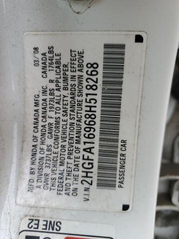 2HGFA16968H518268 - 2008 HONDA CIVIC EXL თეთრი ფოტო 12