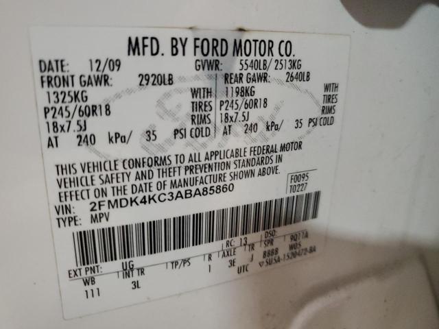 2FMDK4KC3ABA85860 - 2010 FORD EDGE LIMITED WHITE photo 13