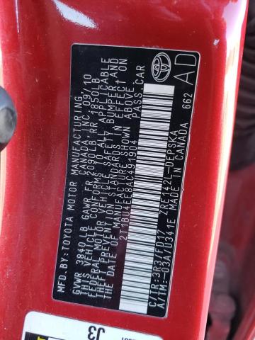 2T1BU4EE8AC491904 - 2010 TOYOTA COROLLA BASE RED photo 13