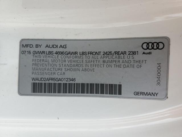 WAUD2AFR5GA012346 - 2016 AUDI A5 PREMIUM PLUS S-LINE WHITE photo 12