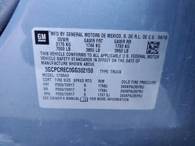 3GCPCREC0GG302150 - 2016 CHEVROLET SLVRD C1500 LT GRAY photo 12