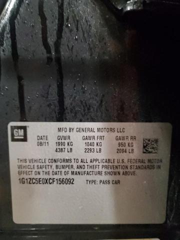 1G1ZC5E0XCF156092 - 2012 CHEVROLET MALIBU 1LT BLACK photo 12