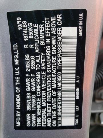 SHHFK7H48LU408500 - 2020 HONDA CIVIC SPORT 银色 照片 12