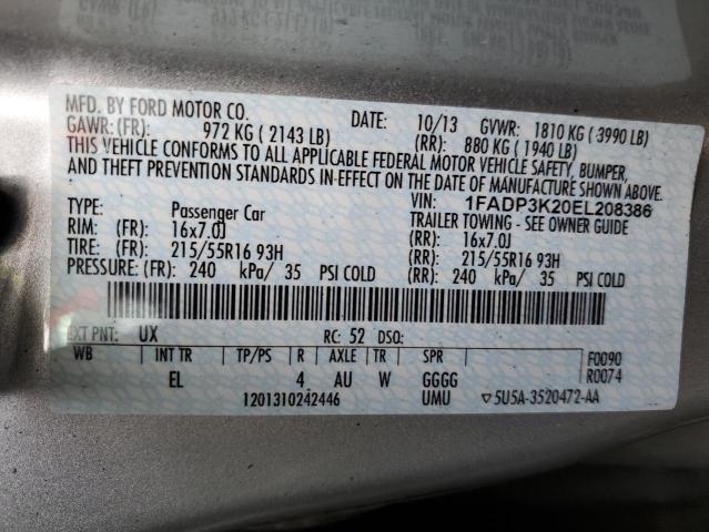 1FADP3K20EL208386 - 2014 FORD FOCUS SE SILVER photo 12