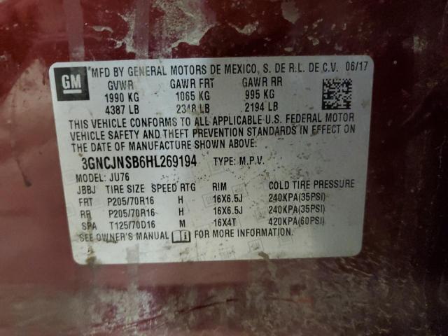 3GNCJNSB6HL269194 - 2017 CHEVROLET TRAX LS MAROON photo 13