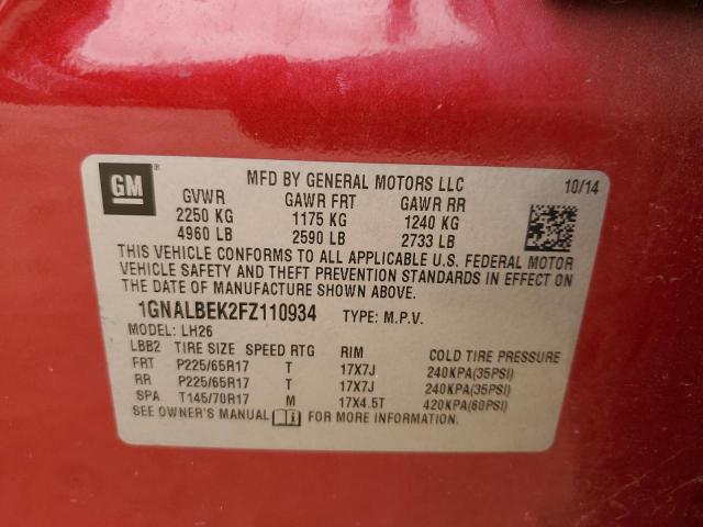 1GNALBEK2FZ110934 - 2015 CHEVROLET EQUINOX LT RED photo 12