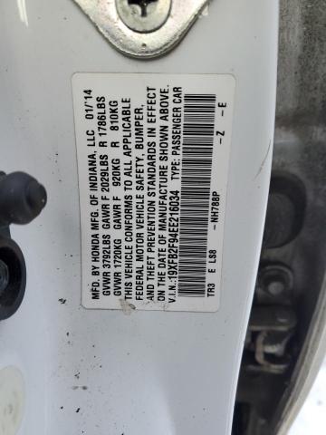 19XFB2F94EE216034 - 2014 HONDA CIVIC EXL WHITE photo 12