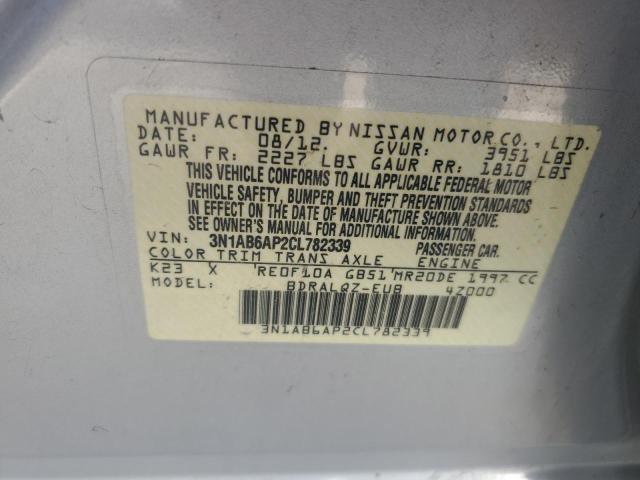 3N1AB6AP2CL782339 - 2012 NISSAN SENTRA 2.0 SILVER photo 12