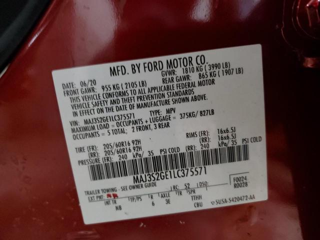 MAJ3S2GE1LC375571 - 2020 FORD ECOSPORT SE 红色 照片 14