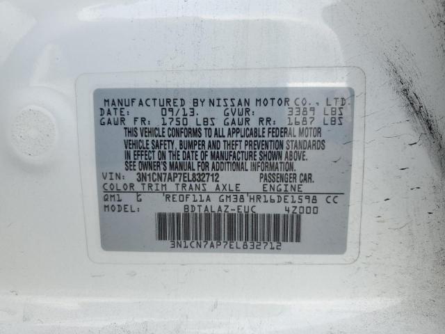 3N1CN7AP7EL832712 - 2014 NISSAN VERSA S WHITE photo 12